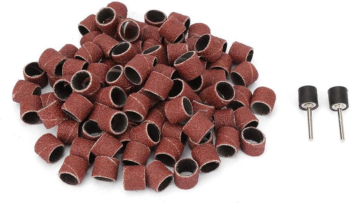 SnelShoppen - 100 stuks schuurband set 1/2 inch en 2 stuks trommelmandrels voor Dremel elektrisch gereedschap, 12mm schuurpapier ring schuurwiel slijp