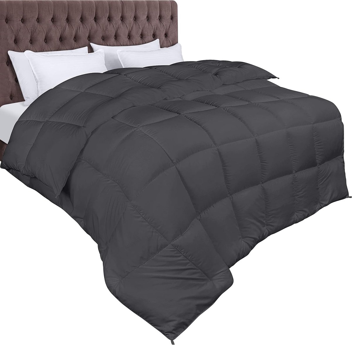 SnelShoppen - Duvet 10.5 tog met Hoek Labs - Pluche Siliconized Vezelvulling, Box Gestikt Alternatief Dekbed 155x220cm, Grijs - Voor Comfortabel Slape