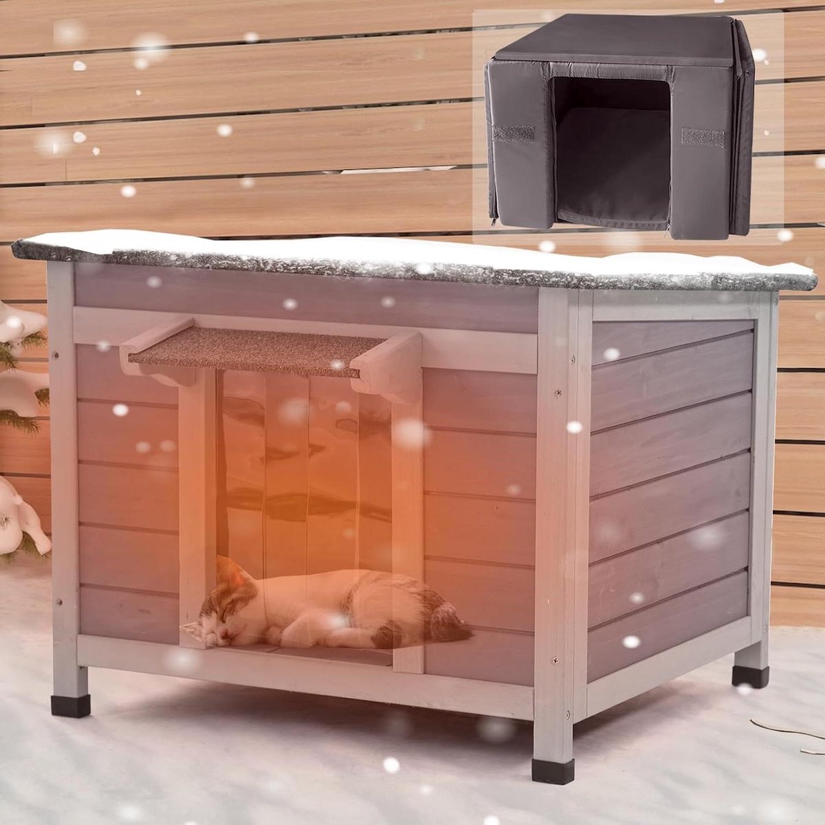 Kattenhuis Buiten - Buitenverblijf Kat - Bescherming Tegen Kou - 3-Laags Isolatie - 60x53x46.5 cm - Grijs