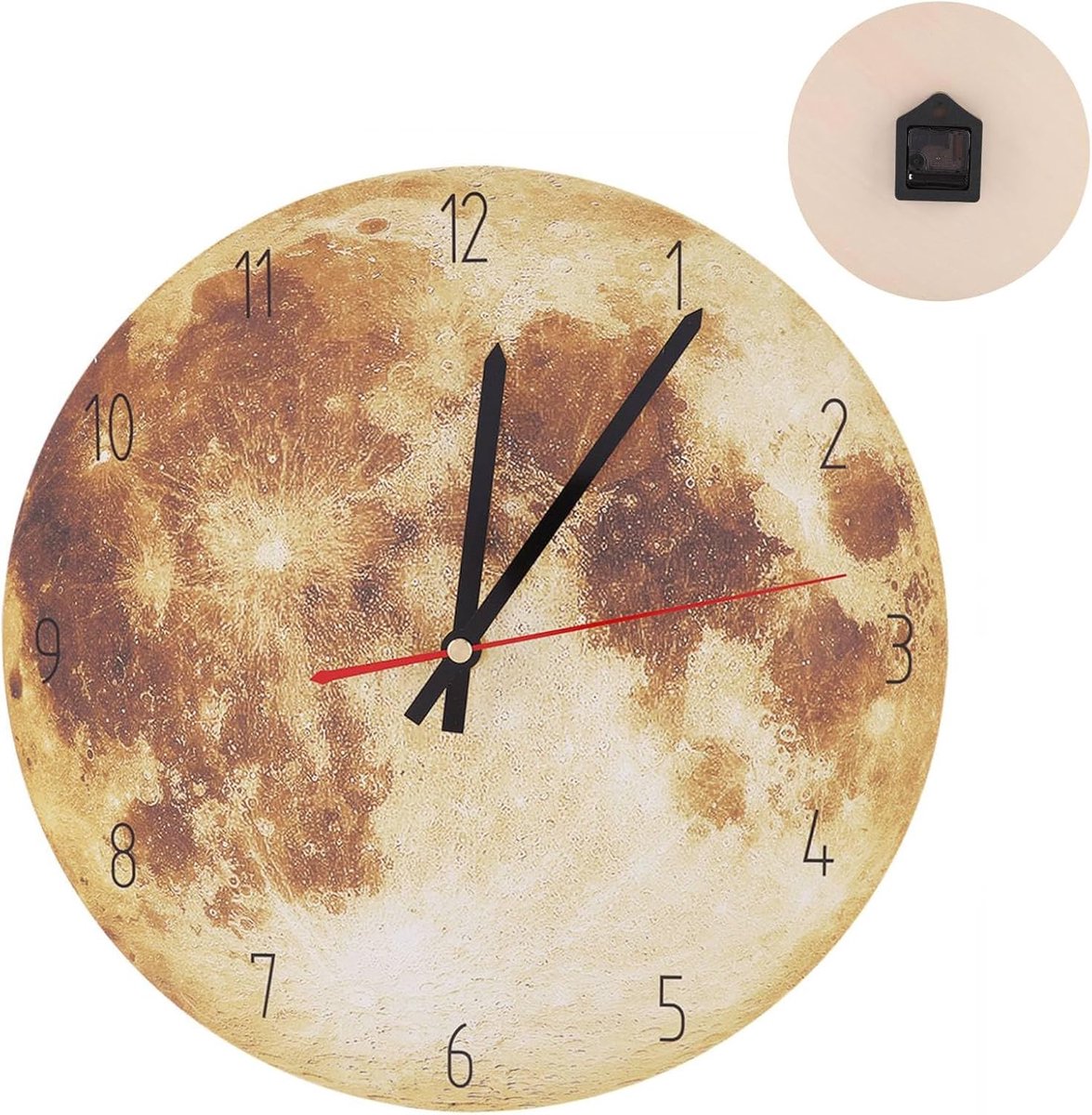 SnelShoppen - Moderne Wandklok 28cm Stille Maan Wandklok Batterij Aangedreven Geel Voor Woonkamer Slaapkamer Decoratie