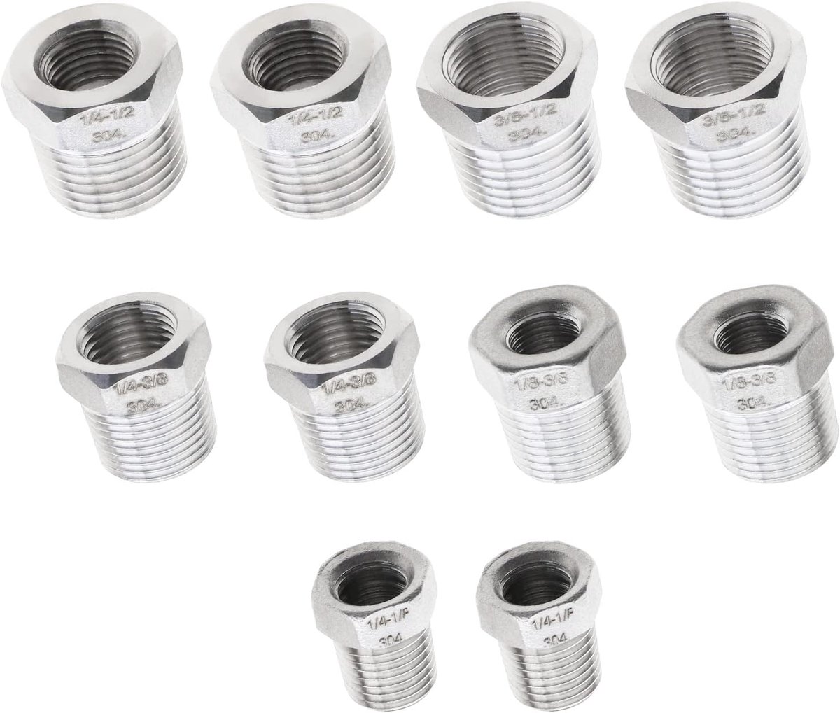 SnelShoppen - 10x Draadbushing Adapter Vrouwelijk naar Mannelijk 1/8 tot 1/4 3/8 tot 1/2 1/4 tot 3/8 1/8 tot 3/8 1/4 tot 1/2 BSP Connector 304 RVS voo