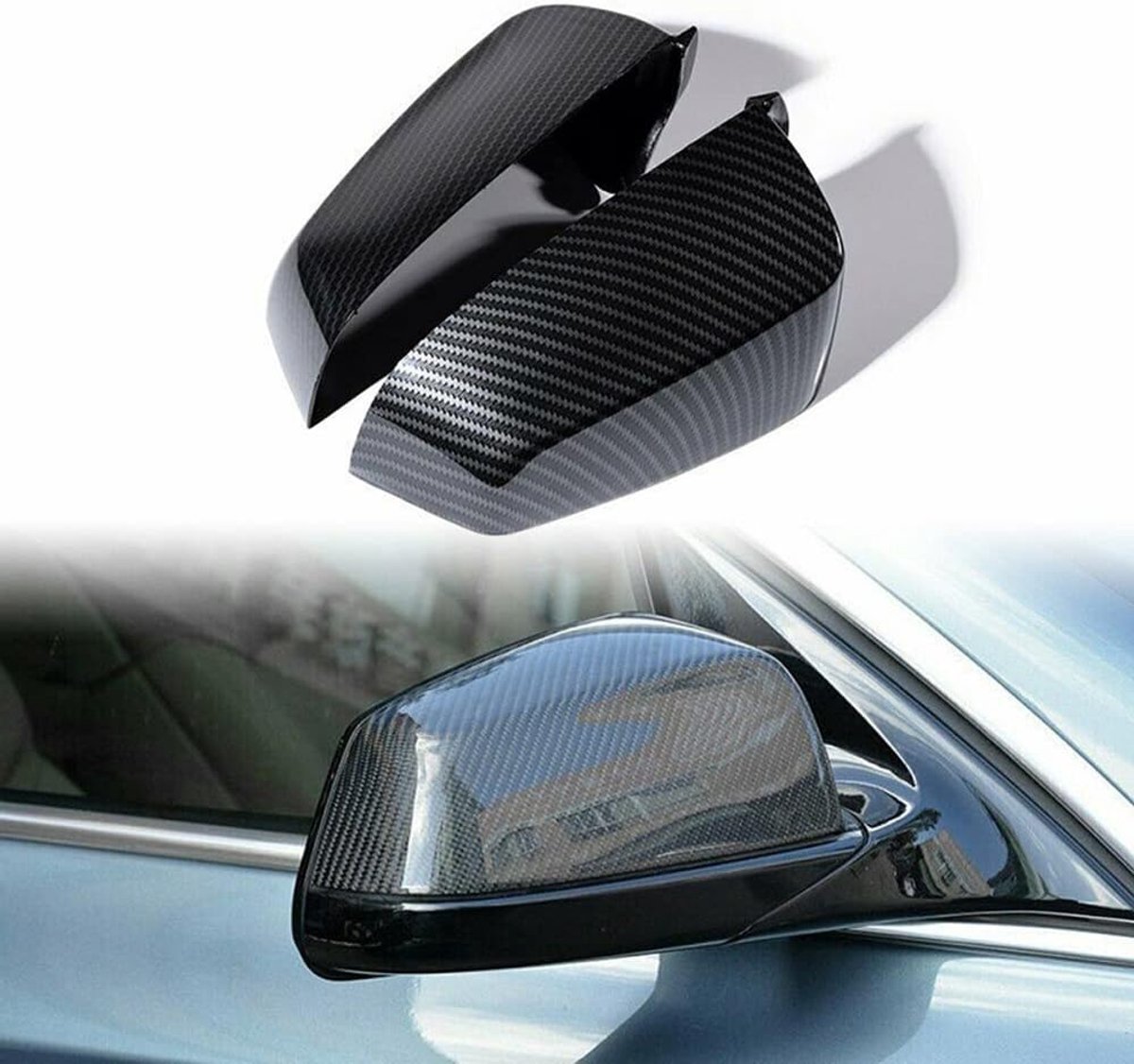 SnelShoppen - 1 Paar Auto Spiegelbehuizingen voor BMW 5 E60 E61 F10 F11 6 F12 F13 Series 7 F01 Carbon/Black Fiber - Stijlvolle Accessoires voor Auto's