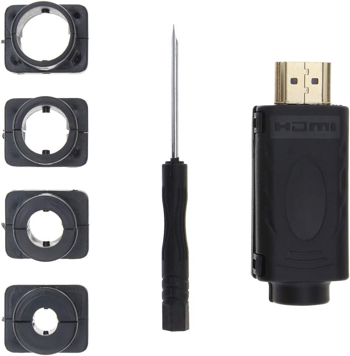 SnelShoppen - HDMI 2.0 Male Schroefterminal Blok Adapter met Slotted Schroevendraaier & 5mm 7mm 9mm 10mm Clip Sleeve Kit voor DVD, PC, HDTV, Laptop, P