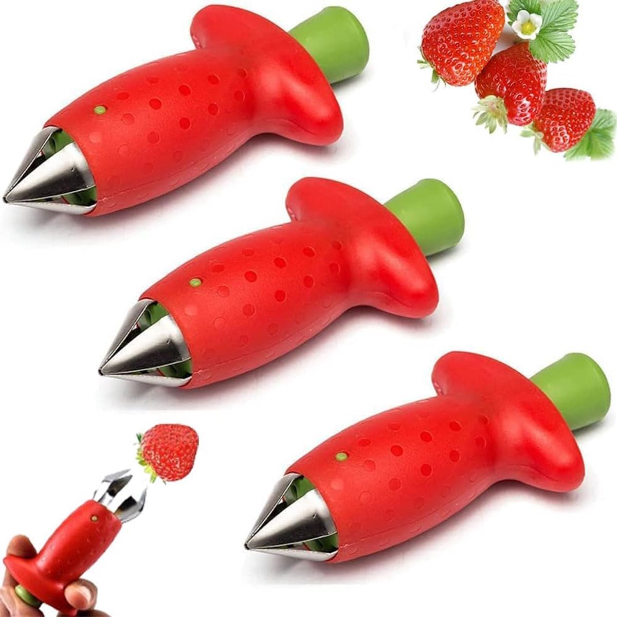 3PCS Corers,Multi Claw Strawberry Huller Stainless Steel,Multi Claw Strawberry Huller, on Stem Core Pit - ShopVlot