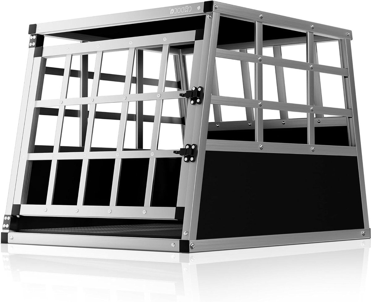 Honden Transportbox - Reismand Dier - Veilig Vervoer - Afsluitbare Deuren - 70x54x51 cm - Zwart Zilver