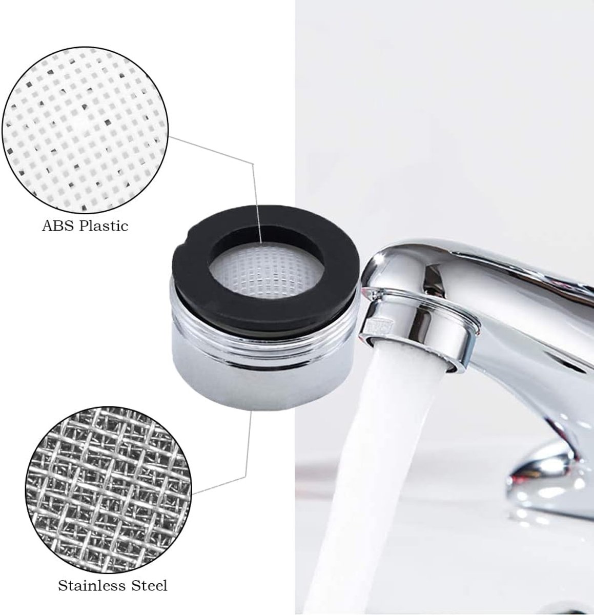 SnelShoppen - 3 Pack Tap Aerator M24 - Waterbesparende Kraanfilter Nozzle Vervangingsonderdelen (24mm) - RVS en Messing - Duurzaam en Anti-Roest