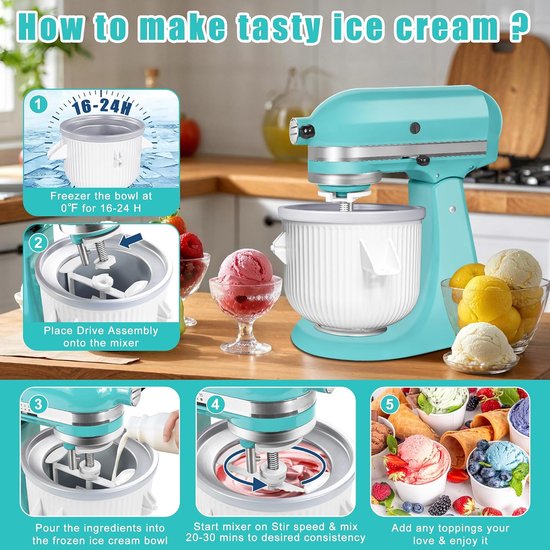 IJsmaker Opzetstuk - Keuken Hulp IJsmachine - Zelfgemaakte IJsjes Maken - Compatibel met 4.5QT+ - 2 Liter - Wit — afbeelding 4