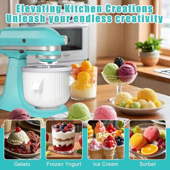 IJsmaker Opzetstuk - Keuken Hulp IJsmachine - Zelfgemaakte IJsjes Maken - Compatibel met 4.5QT+ - 2 Liter - Wit — afbeelding 2