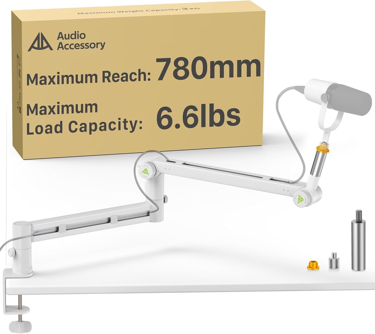 SnelShoppen - Mic Boom Arm Wit voor Microfoon met Verstelbare Hoogte en Klem, Professioneel Geluidsaccessoire voor Podcasting, Streaming en YouTube, I