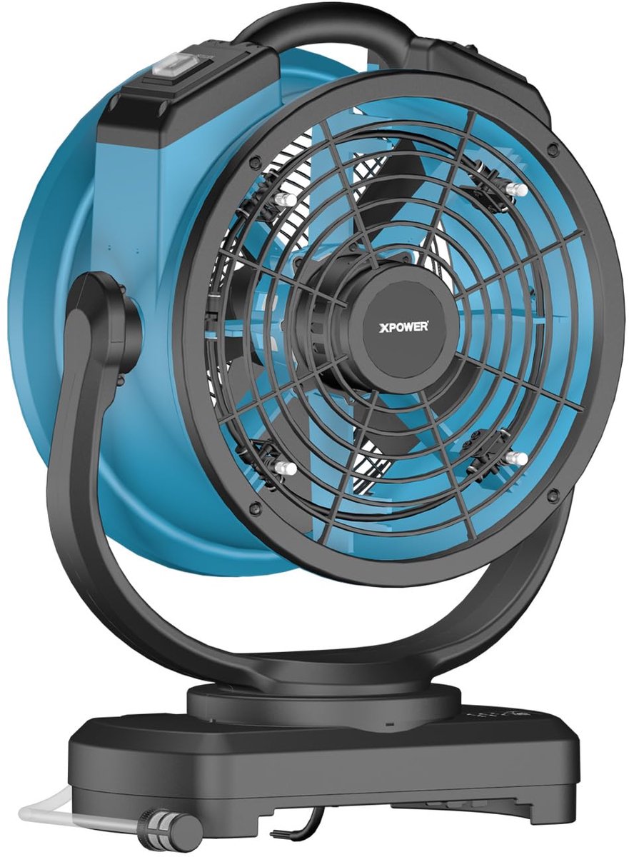SnelShoppen - XPower Misting Fan Buiten Koeling Oscillerend Zware Krachtige Hoge Snelheid Ventilator voor Kamperen, Terras, Picknicks en Tuin - Ideaal