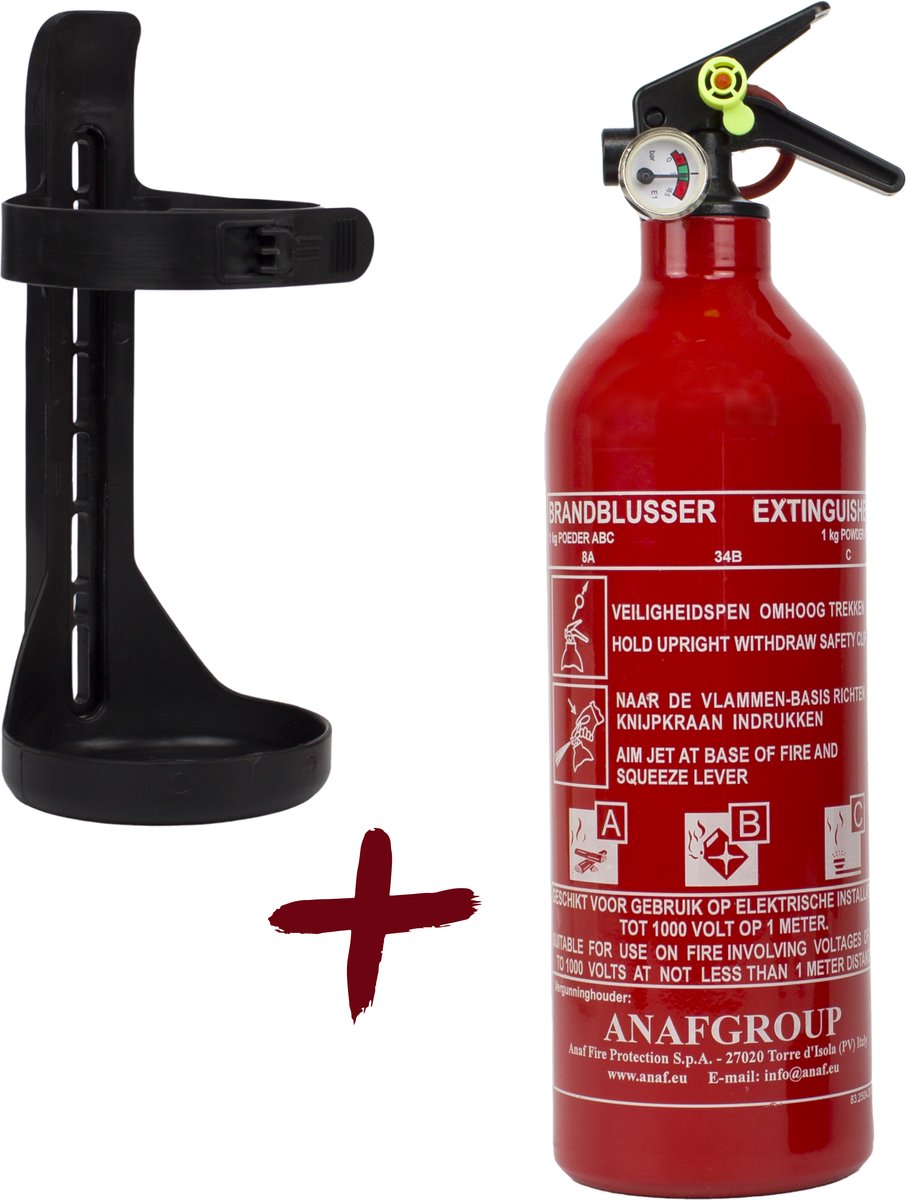 Brandblusser Poeder 1kg met Wandhouder – Poederblusser ABC Vorstbestendig – 8A 34B C