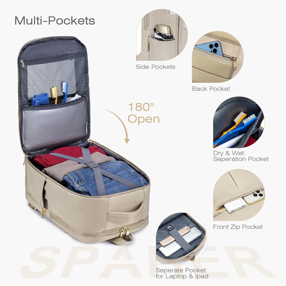 25L Reistas voor Cabin Luggage 40x30x20 - Ideaal voor Ryanair en Transavia, Waterdicht, Met Laptopvak en 180° Opening voor Gemakkelijk Toegang