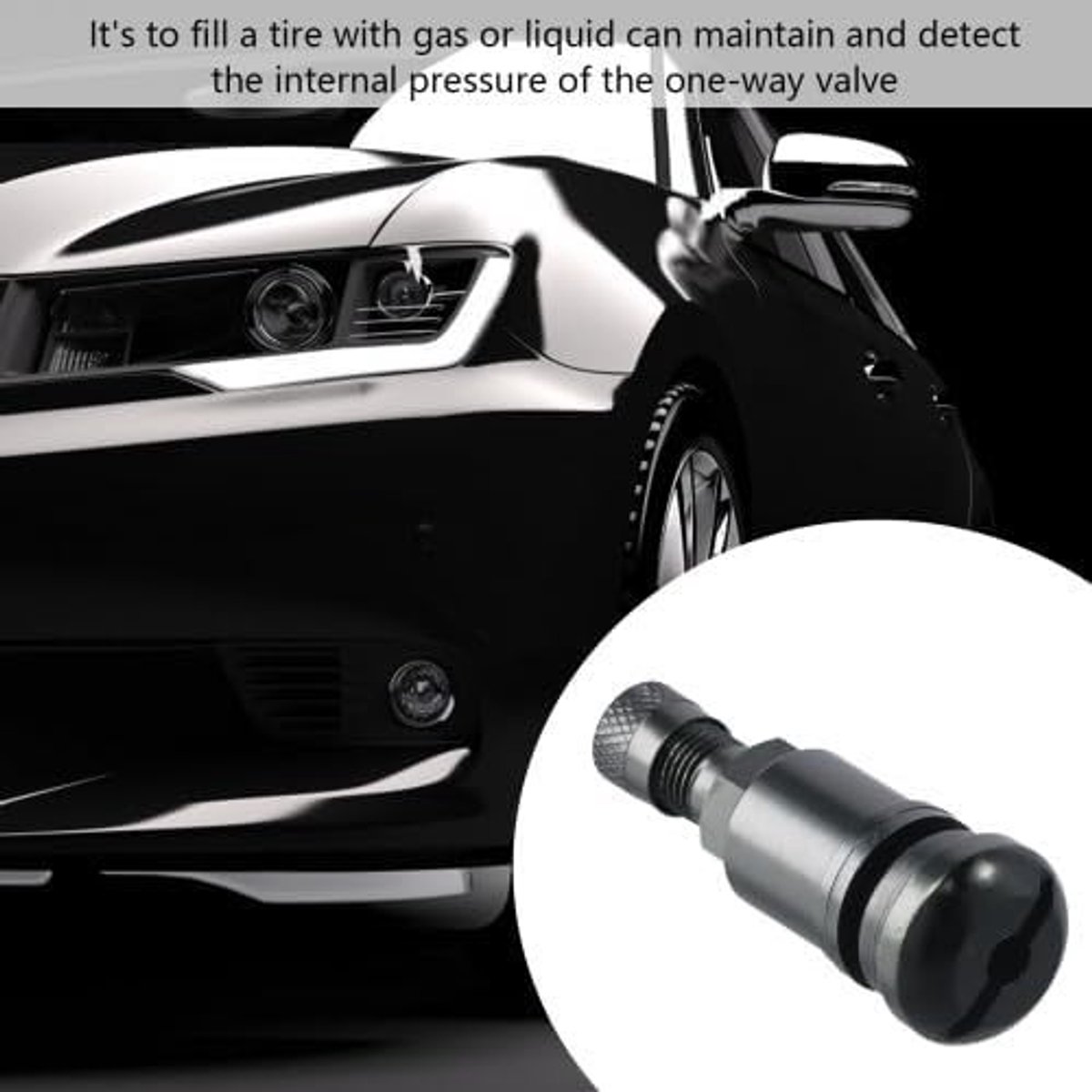 Set van 8 autobanden met aluminium velgventielen, tubeless ventielen en zwarte metalen kleppen, 11.3 mm