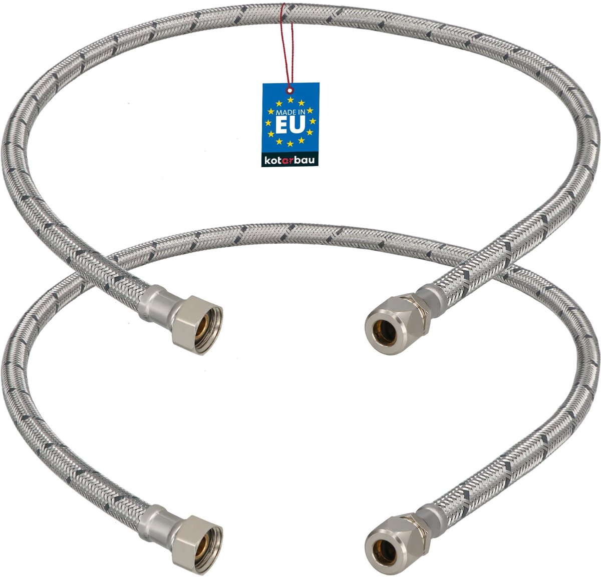 KOTARBAU® 2 Stuks - Flexibele Aansluitslang 3/8"x3/8" - Aansluitslang Armatuur 90 cm - Flexibele Kraanslang - Wartelmoer x Knelkoppeling - Sanitaire Aansluitslang - Gevlochten Roestvrijstalen Aansluitslang
