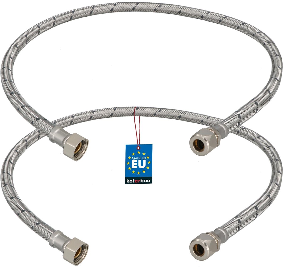 KOTARBAU® 2 Stuks - Flexibele Aansluitslang 3/8"x3/8" - Aansluitslang Armatuur 80 cm - Flexibele Kraanslang - Wartelmoer x Knelkoppeling - Sanitaire Aansluitslang - Gevlochten Roestvrijstalen Aansluitslang