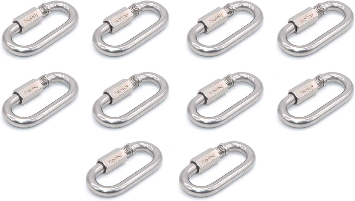 Dailygoods- Karabijnhaak Vergrendeling - 10 Stuks - Roestvrij Staal - Sleutelhanger - Hondenriem - Geschikt voor Kamperen/Wandelen - Haak