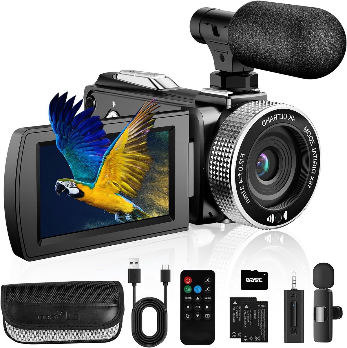 4K Videocamera - Digitale Camcorder - YouTube Vlogging - Externe Microfoon Inbegrepen - 48MP Foto - Zwart