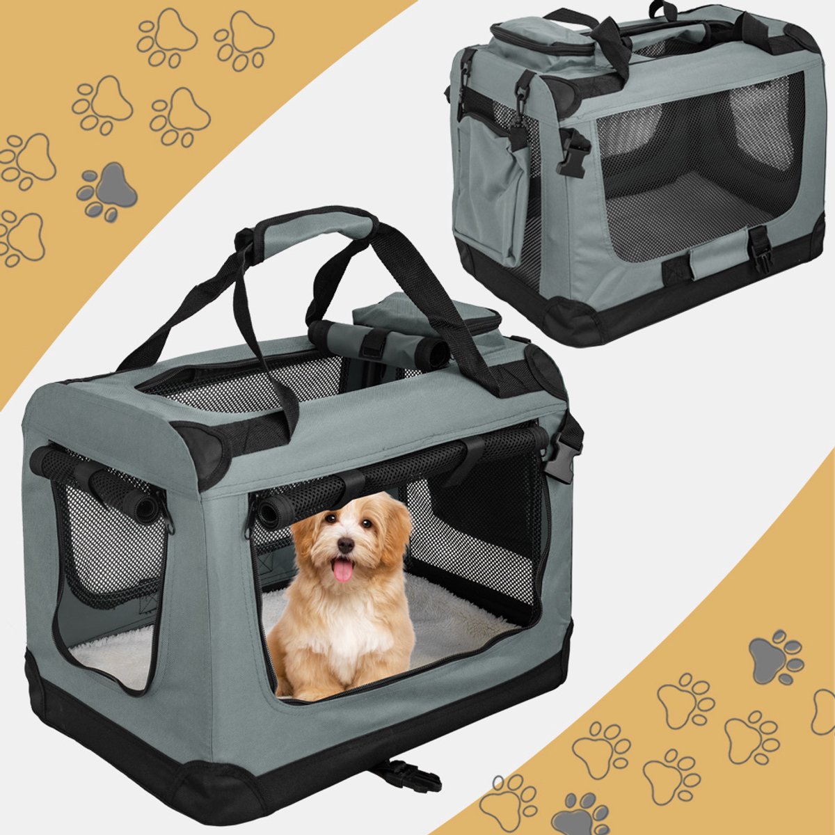 Opvouwbare Hondenbox Transporttas Transportbox Auto Kat Honden Konijn Donkergrijs Grote Kleine Boxtas Kleine Autotas Transport 7 Maten S - XXXXL Petigi