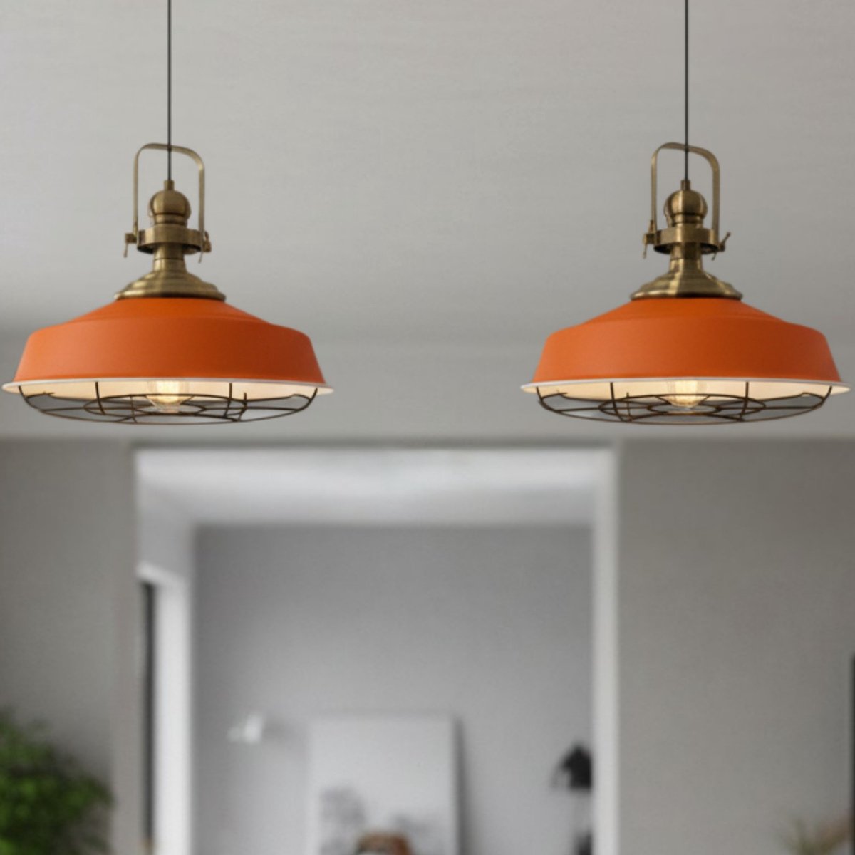 Bamyum Asletl hanglamp, industriële Modern stijl, Ø41 cm, oranje metalen lamp