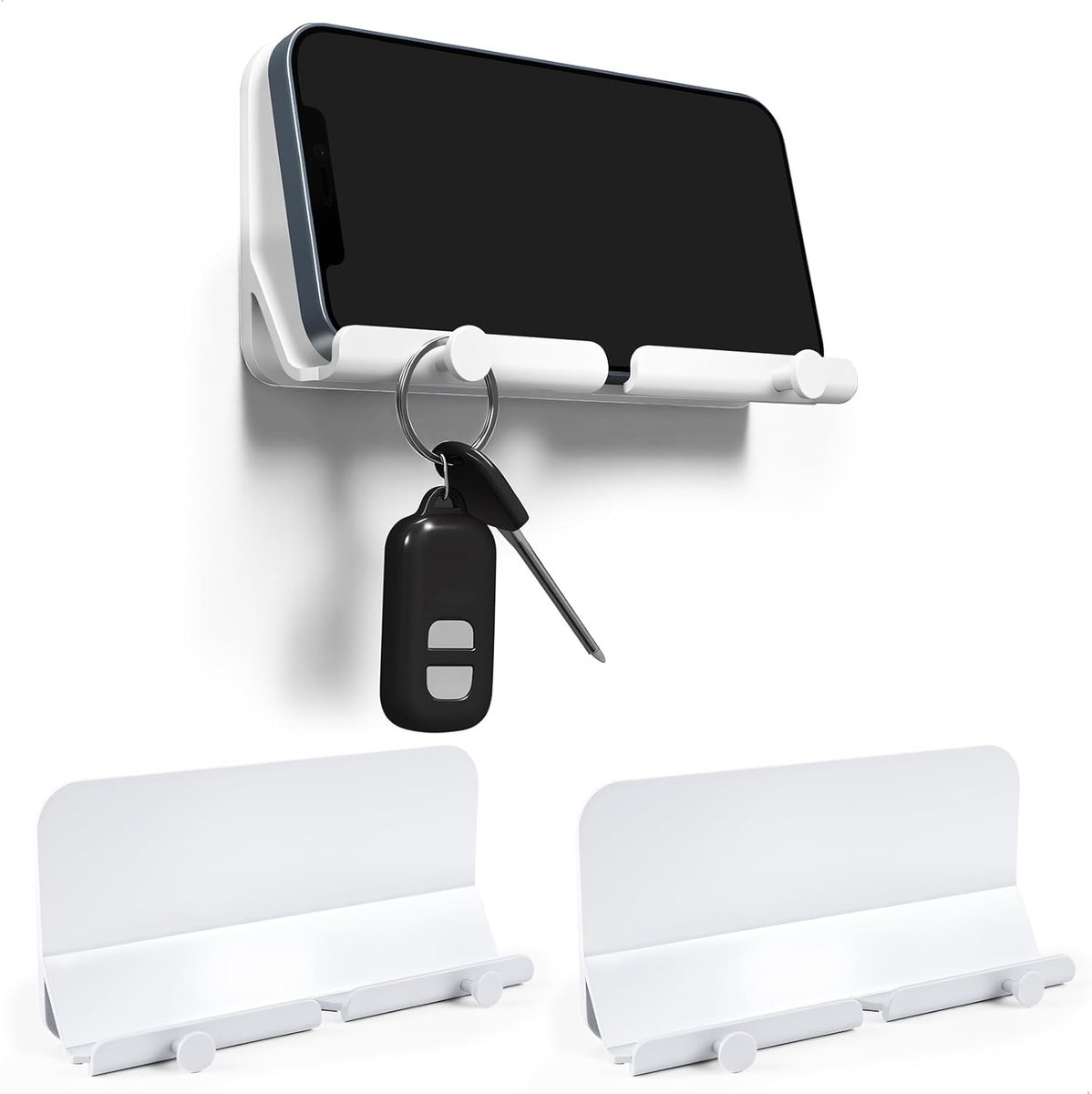 Sleutelhanger wandorganizer - zelfklevend - wit - eenvoudig te installeren voor smartphone en sleutels - ShopVlot