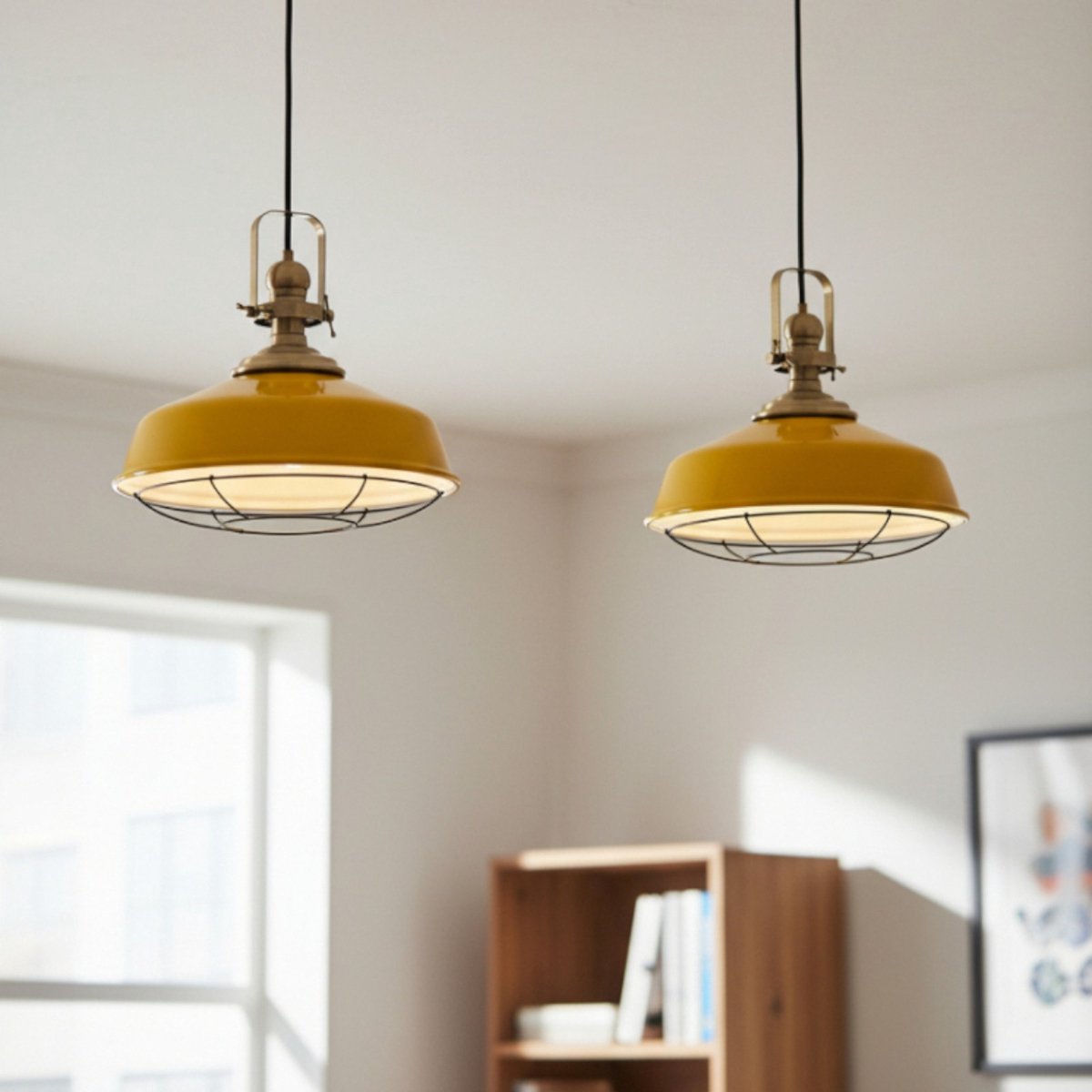 Bamyum Asletl hanglamp, industriële Modern stijl, Ø41 cm, geel metalen lamp