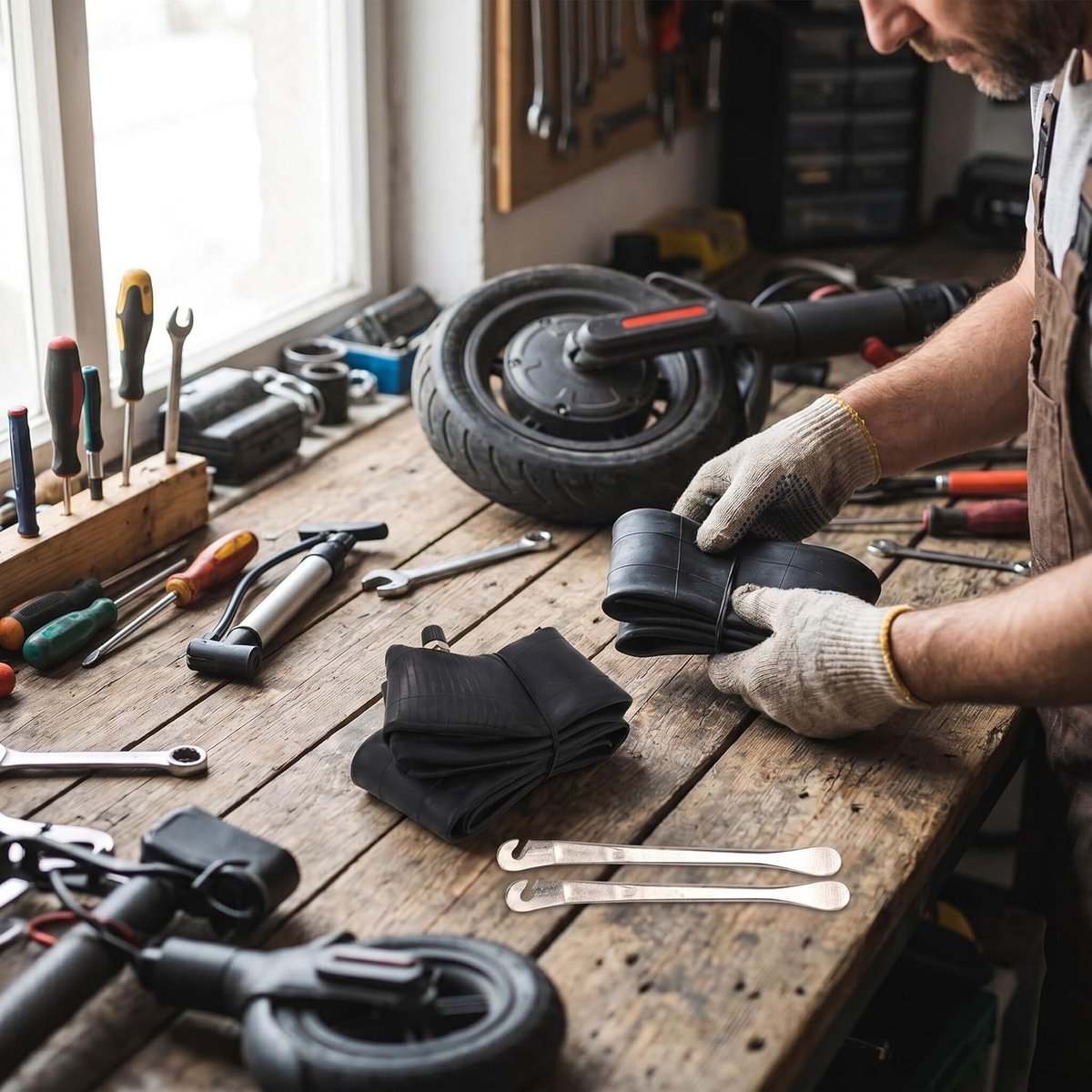 SnelShoppen - Hoge Flexibiliteit Binnenbuizen voor M365 Scooters, 21,6 x 5,1 cm, 2 Pneumatische Slangen, Eenvoudige Installatie, Duurzaam Rubber, Veil