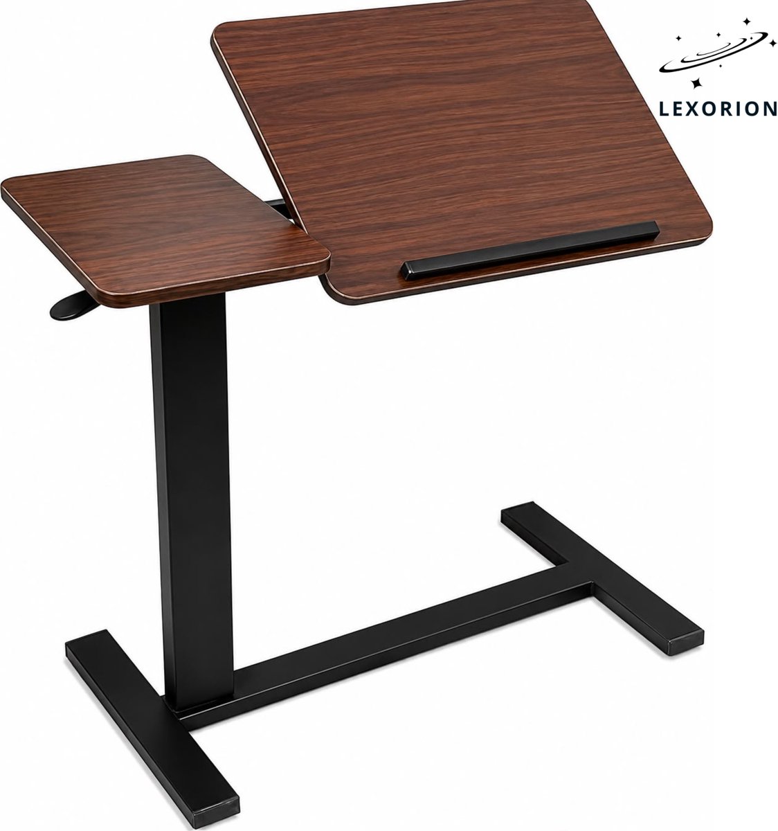 Lexorion Ziekenhuis Bedtafel op Wielen – Verstelbare Bedtafel met Houten Blad & IJzeren Frame – Laptoptafel & Eettafel voor Bed – In Hoogte Verstelbaar – Max. Draagvermogen 15 kg – Bruin