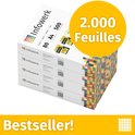 Infowerk A4 80g printerpapier, 2000 vellen, wit, met "Bestseller!" en "2.000 Feuilles" opdruk.