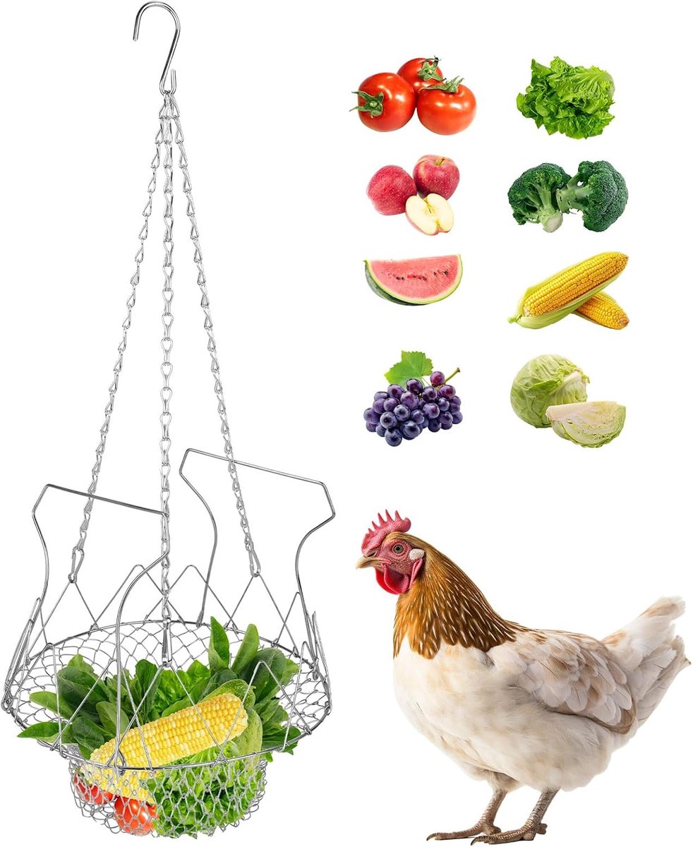 SnelShoppen - Verstelbare Hangende Kipvoerbak, Grote Vouwbare Pluimvee Groente Fruit Voeder met Ketting, Perfect voor Kippen, Eenden en Konijnen
