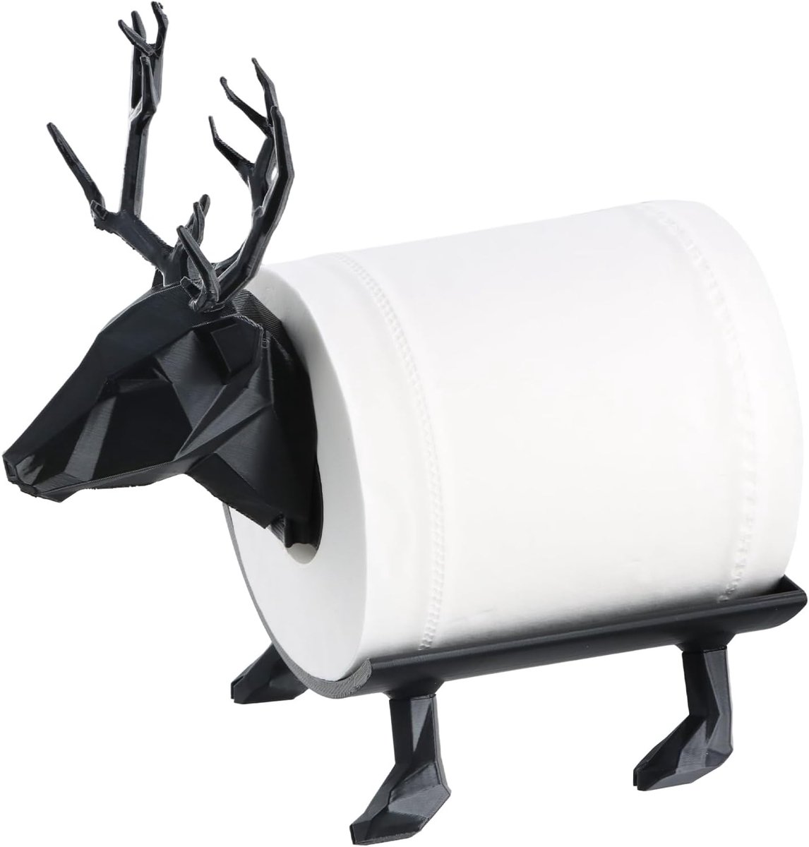 SnelShoppen - Herten Toiletpapier Houder - Vrijstaand - Geschikt voor 40mm Toiletpapier - Zwart - Decoratief en Praktisch voor Badkamer of Toilet