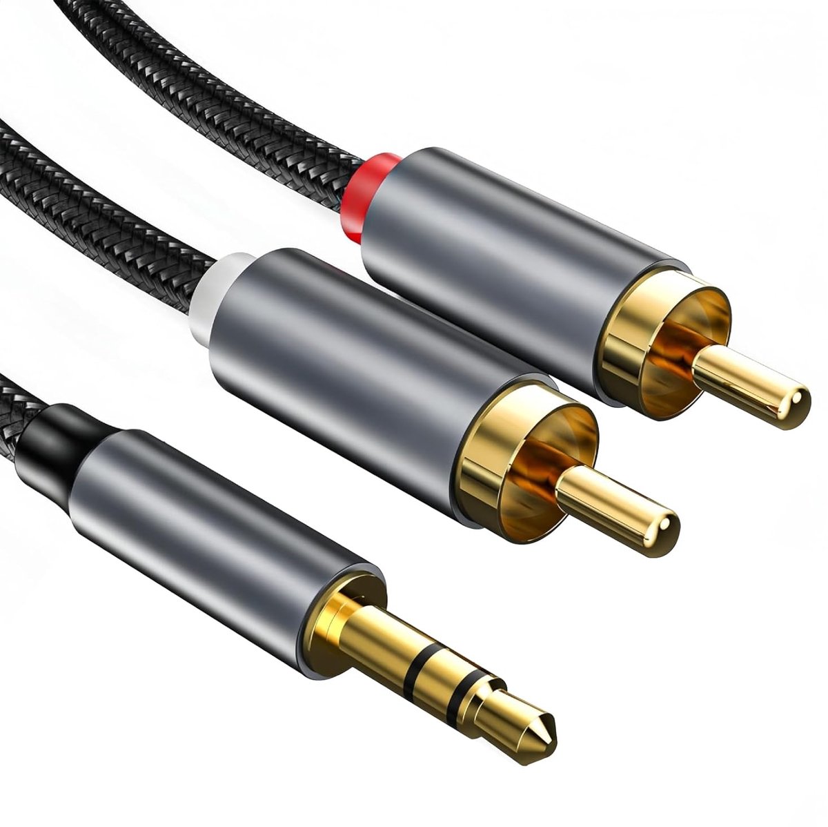 Audio kabel 3,5mm naar 2 RCA - 2 meter - nylon gevlochten - perfecte geluidsverbinding voor audio systemen - ShopVlot