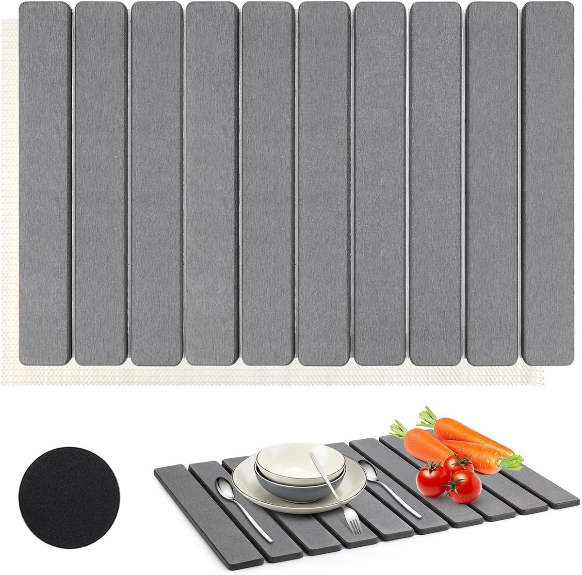 Mumjooyi Diatomer Absorbent Draining Mat for Kitchen Sink, Quick Drying for Tableware, Cups, Cutlery, Dark Grey, 40 x - ShopVlot