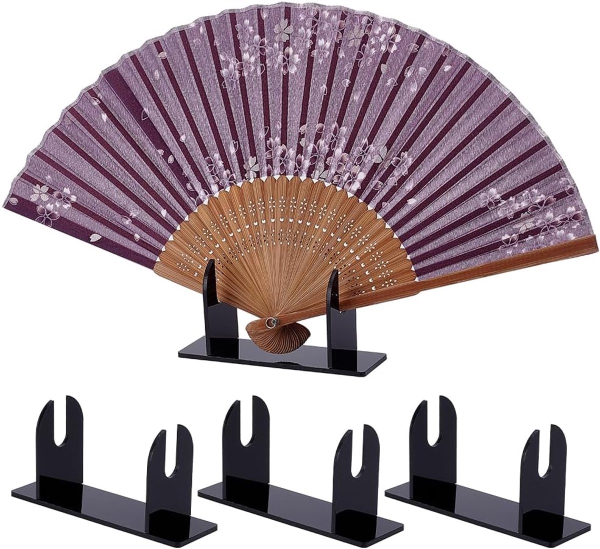 SnelShoppen - 4 Pack Acryl Ventilator Display Stand - Zwarte Ventilator Houder voor Bureau - Desk Display Stand voor Traditionele Japanse en Chinese O