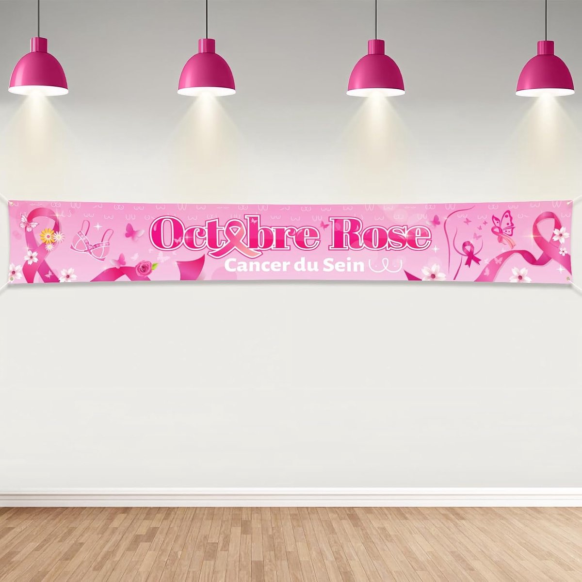 SnelShoppen - Longue Bannière Kanker van de Borst Oktober Roze Decoratie voor Bewustwording, Banderol 270 x 40 cm voor Publieke Activiteiten en Evenem