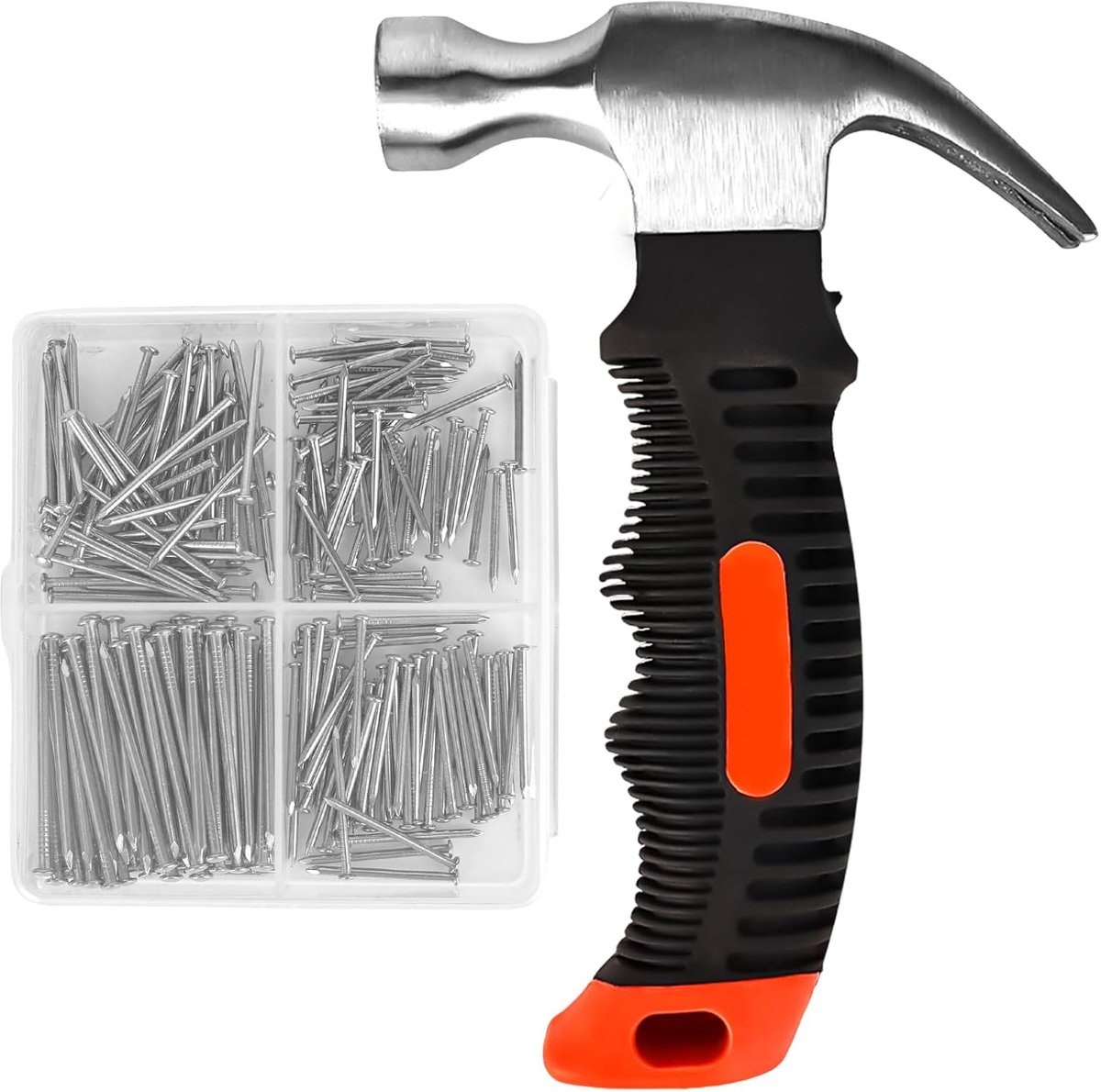 SnelShoppen - Hammer Set van 200 Wandspijkers, Multifunctionele Kleine Klauwhamer met Antislip Handvat voor Reparatie en DIY Projecten
