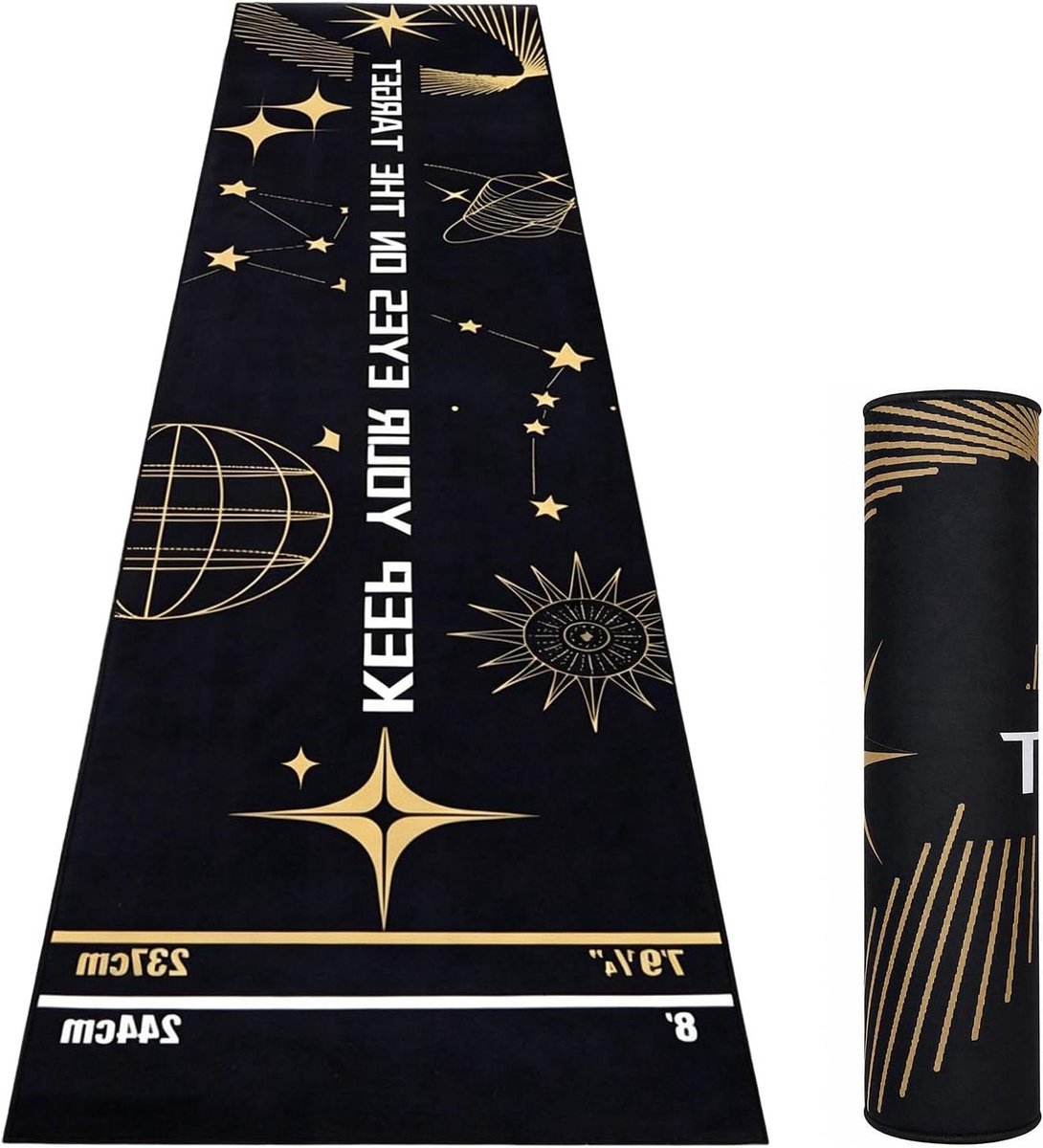 Dartmat met Werplijn - Darttapijt Vloerbescherming - Beschermt Vloer - Antislip Rubberen Achterkant - 300 x 60 cm - Goud