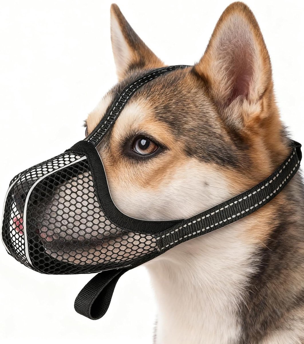 SnelShoppen - Hondentuigje, Zachte Muilkorf, Verstelbare Muilkorf voor Honden van Mesh, Ademend, Reflecterend, Voorkomt Kauwen en Bijten, voor Kleine,