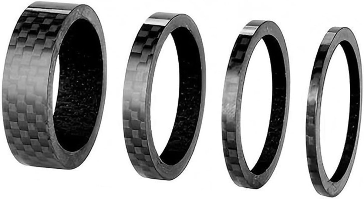 SnelShoppen - 4 Stuks Fietshoofdstuk Spacer Set, 3K Carbon Fiber, 1-1/8 Inch, Voor MTB en Racefiets, 3mm/5mm/10mm/15mm, Lichtgewicht en Duurzaam