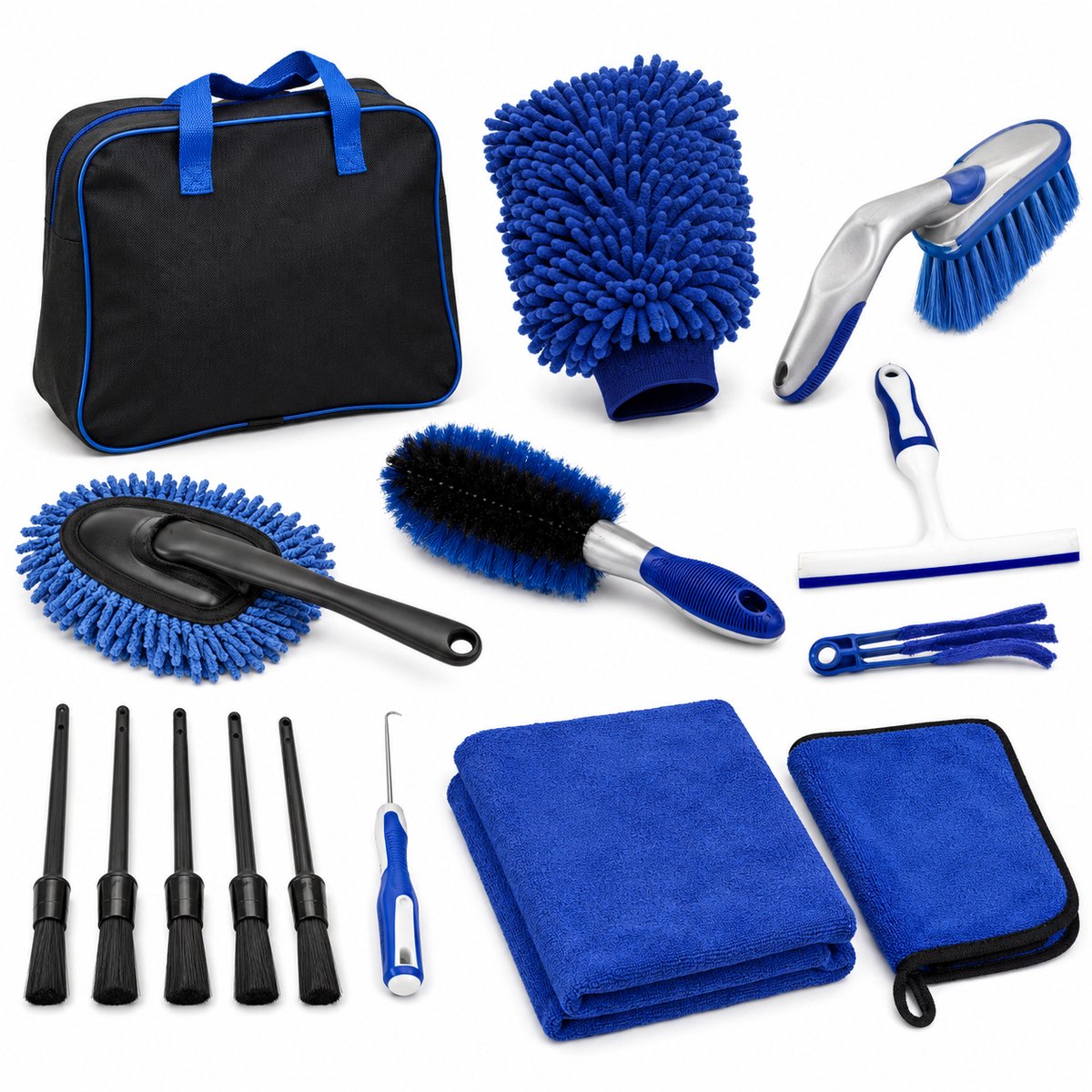 Complete Auto Schoonmaakset met Opbergtas – 15-delige Car Cleaning Kit – Interieur & Exterieur – Microvezeldoeken – Velgenborstels – Autowashandschoen