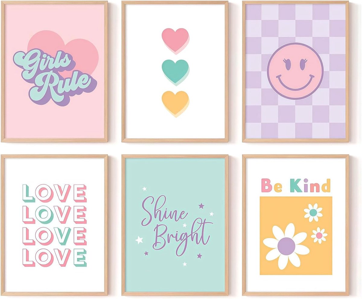 SnelShoppen - Meisjeskamer Wanddecoratie Kinderen Katoenen Poster Baby Kamer Wanddecoratie Roze Vrolijke Print Baby Peuter Illustraties Meisjes Kunstw