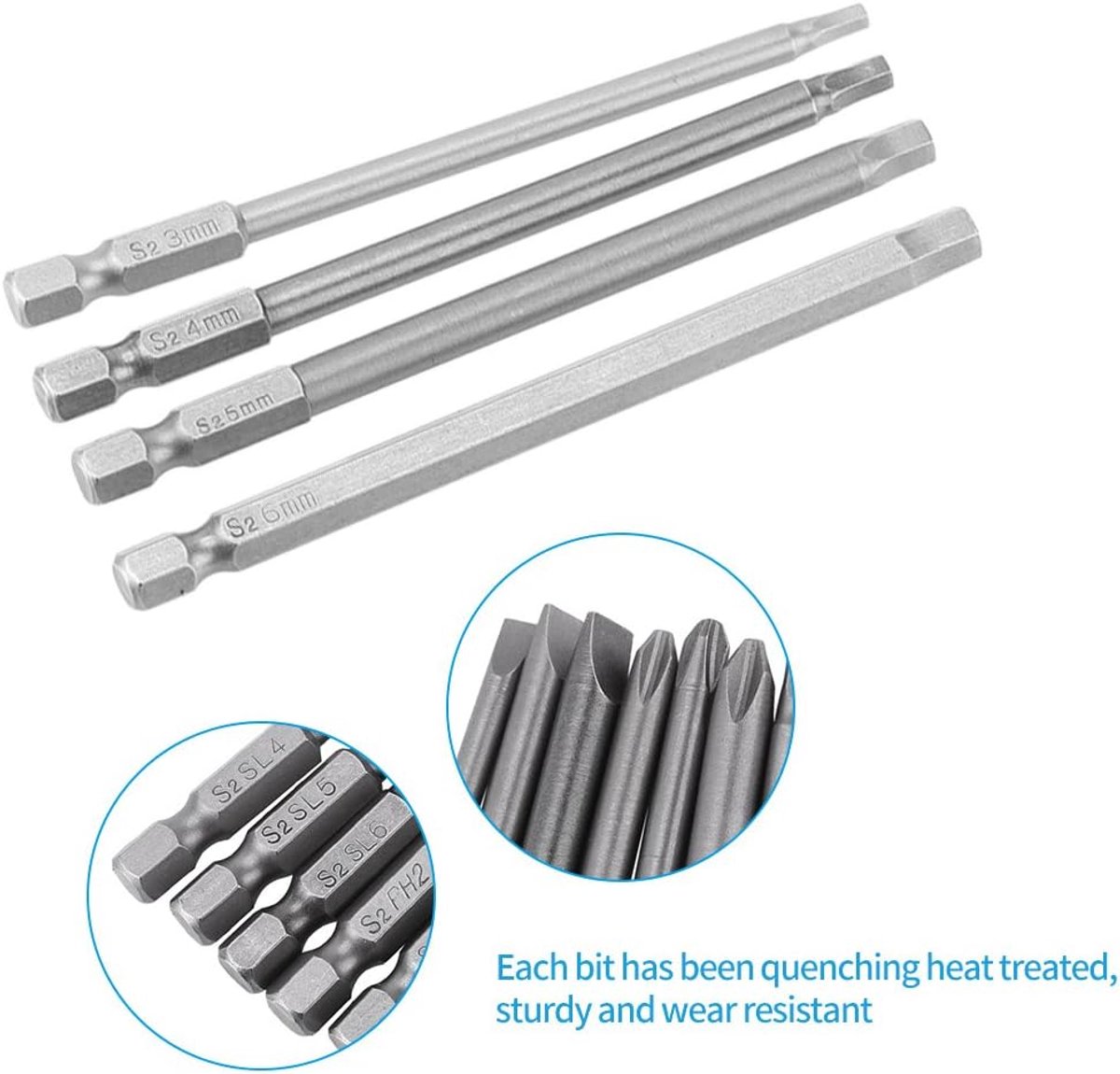 SnelShoppen - Long Magnetic BST Schroevendraaier Bits Set 10 Stuks (Groef, Kruis, Hex) 1/4 Inch Hex Shank 100mm - Hoge Kwaliteit, Sterke Magnetische P