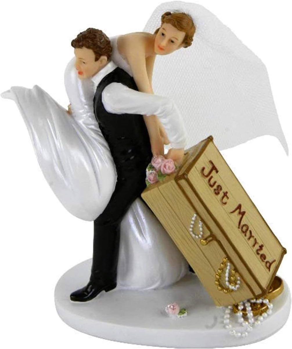 SnelShoppen - Cake Attachment Bruidspaar Cake Topper Decoratie Figuren voor Bruiloftstaart - Handgeschilderd met Koffer - Perfect voor Feesten en Tafe