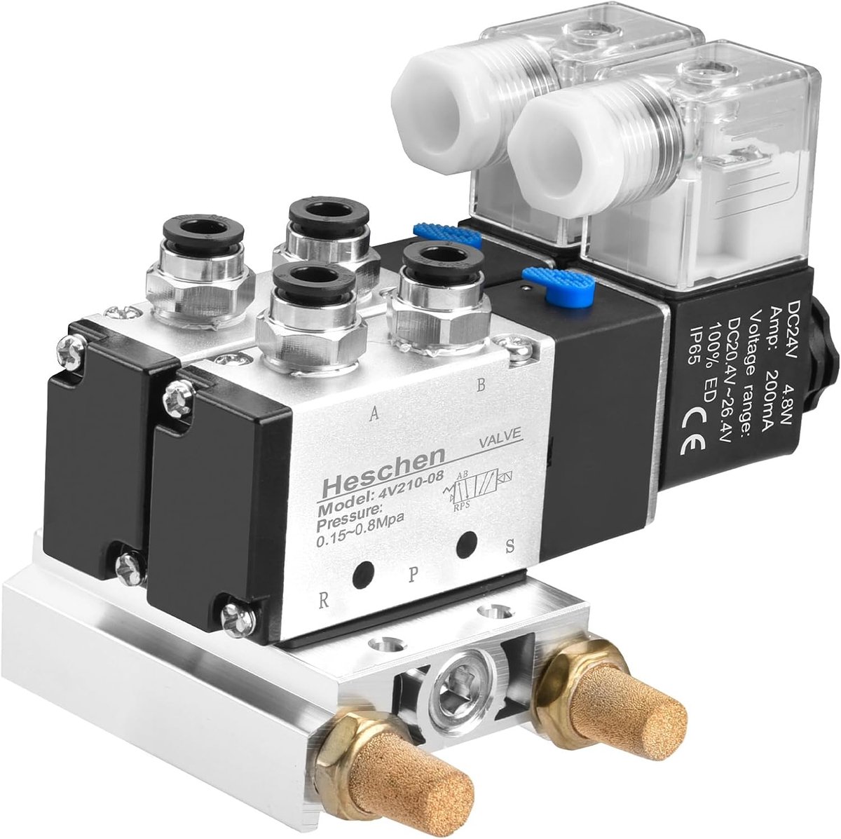 SnelShoppen - Pneumatische Elektrische Solenoïde Ventiel 4V210-08, DC24V, PT1/4, 5 Weg 2 Posities, Stille en Snelle Aansluitingen voor Industrie en Au