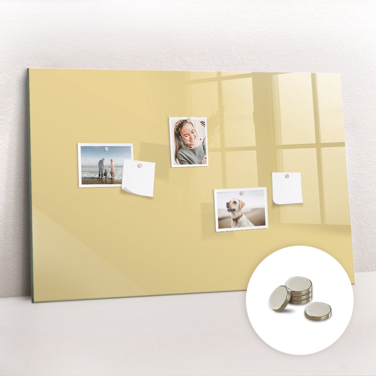 Tulup Glassboard - Crème kleur Magneetbord - 90 cm x 60 cm - Memobord Magnetisch - Decoratief Magnetisch Bord - Magnetic Board Romig - Inclusief Gratis Magneten - Magnetisch Memobord - Memobord Glas