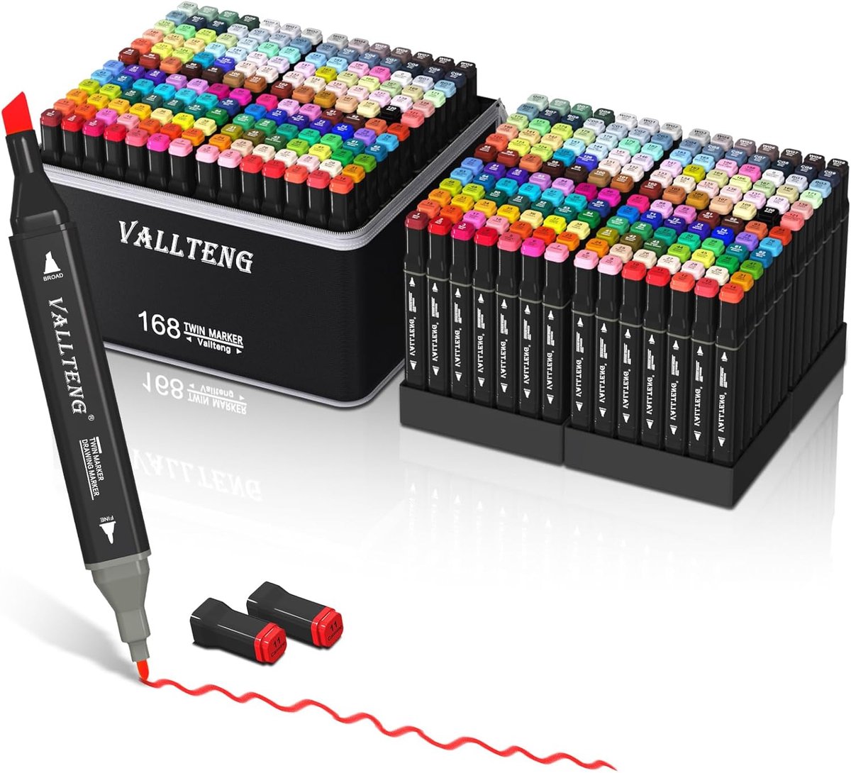 SnelShoppen - Vallteng Alcohol Markers Set 168 Kleuren, Dual Tips Kleurpennen voor Volwassenen met Draagtas, Permanente Art Markers voor Tekenen, Kleu