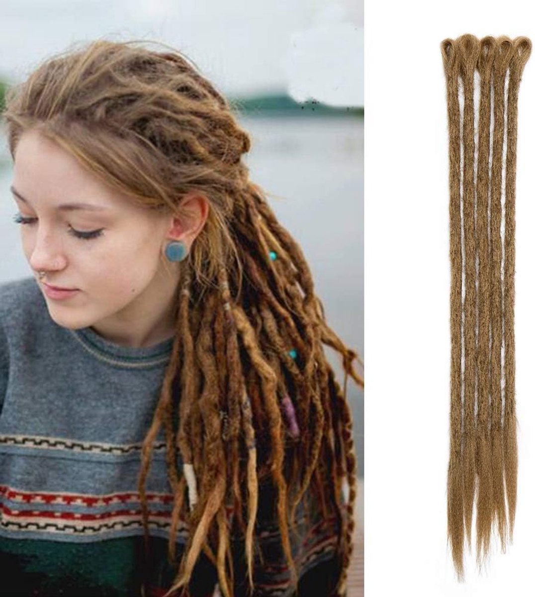 SnelShoppen - African Braid Hair Weft, Dreadlock Extensions, 60 cm, Donkerblond, 100% Handgemaakt, Synthetisch Haar, 5 Strengen, Haaknaalden, Afro Ext