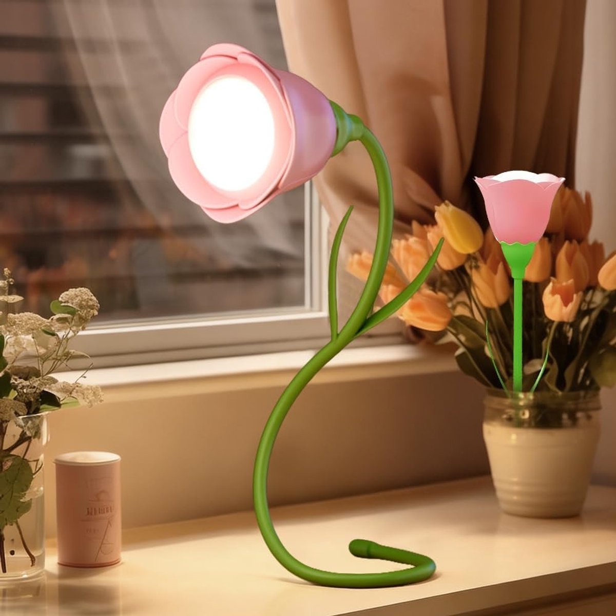 Oplaadbare flexibele leeslamp voor kinderen met 360 graden draaibaarheid, dimbare lichtinstellingen en 3 kleurmodi, ideaal als bedlampje en voor woondecoratie in de slaapkamer en kantoor.