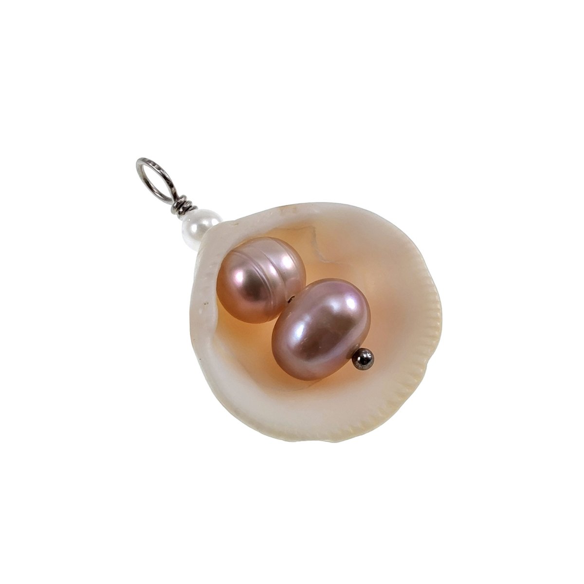 RVS Hanger met Natuurlijke Schelp en Roze Zoetwaterparels Dames - Handgemaakt door esde2
