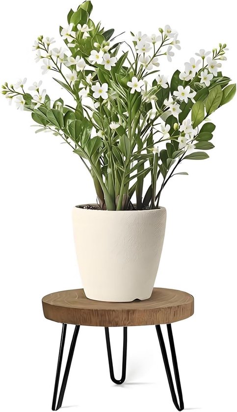 Houten Plantentafel voor Bloemen, Ronde Bijzettafel met 3 Poten, Ideaal voor Binnen en Buiten Decoratie