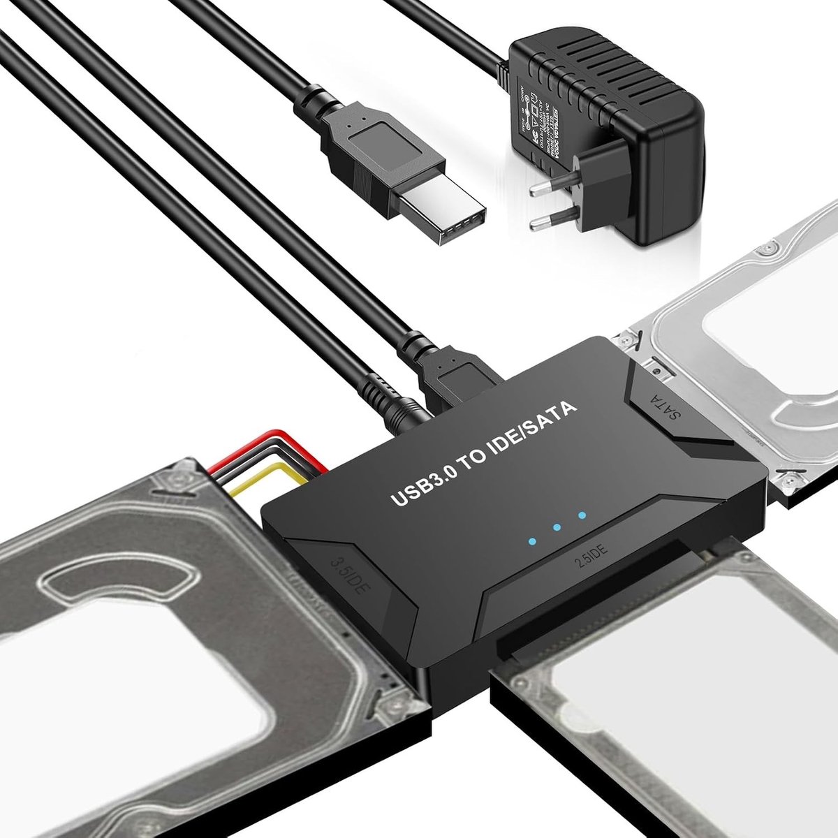 IDE naar USB 3.0 Adapter voor 2.5/3.5 Inch HDD/SSD, 5Gbps Overdrachtssnelheid, Compatibel met Windows/Mac/Linux, Inclusief 12V/2A Voeding